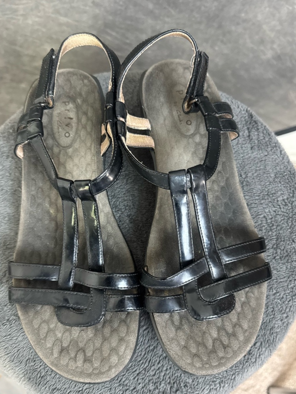 PRIVO Black Strappy Comfort Sandals | Cushioned Footbed Slingback | Size 9 - Picture 3 of 7